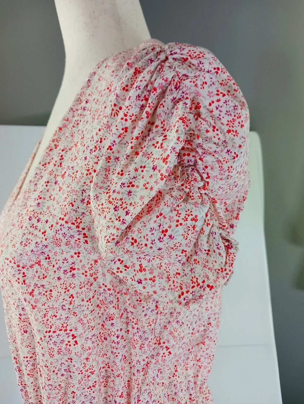 BANANA REPUBLIC Pink Floral Sundress Cotton Puff Sleeve Print Cottagecore Size M - Picture 7 of 12